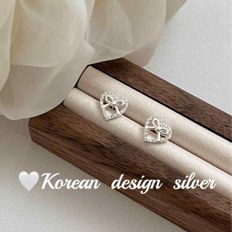 ピアス レディース S925 シルバー ハート 蝶結び イヤリング 豪華感 小さめ かわいい 大人 上品 シルバーアクセサリー