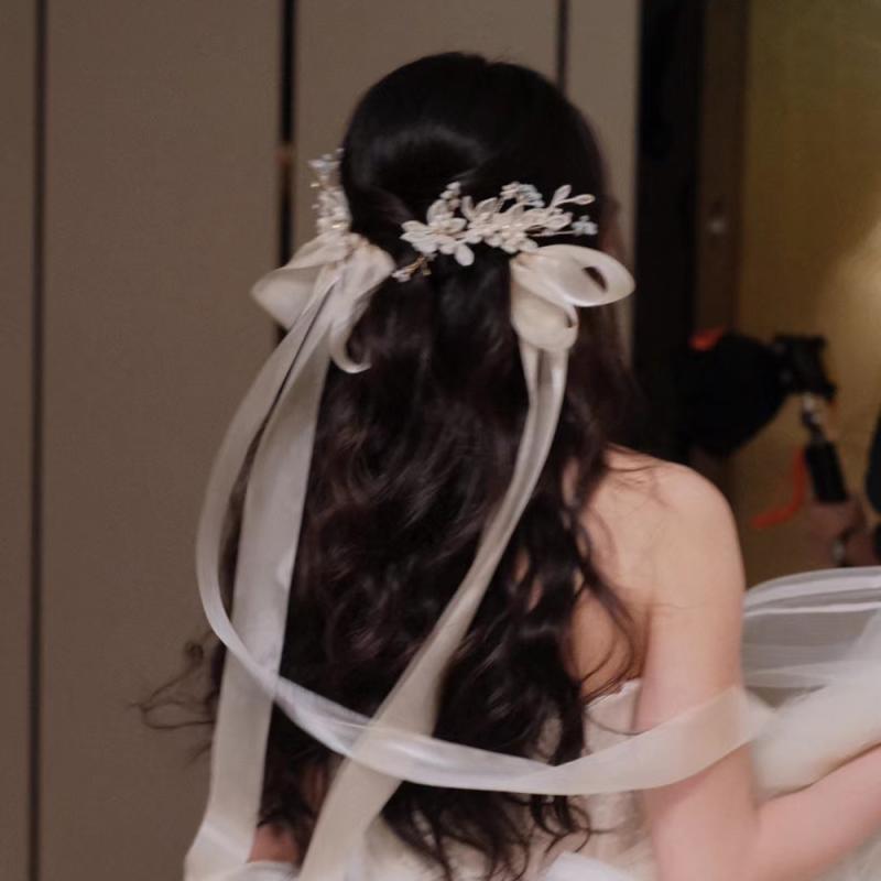 ヘアアクセサリー レディース 髪飾り リボン バレッタ 森ガール 蝶々 ヘアピン 後頭部 エレガント かわいい ウェディング ブライダル パーティー