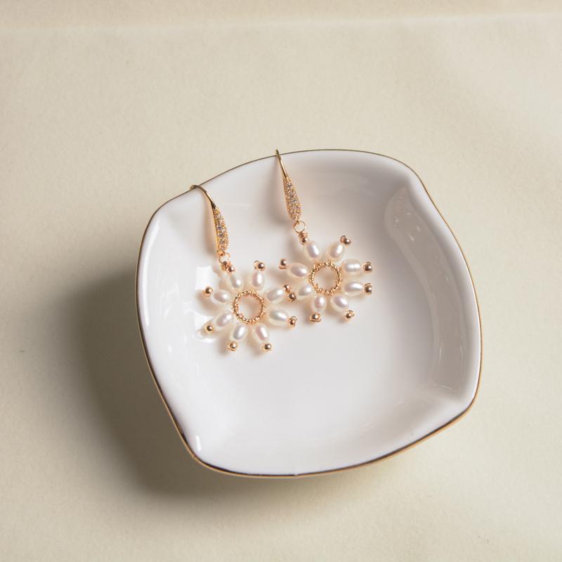 ピアス レディース 淡水パール 14k 包金 太陽花 イヤリング アクセサリー 豪華感 ナチュラル 上品 エレガント