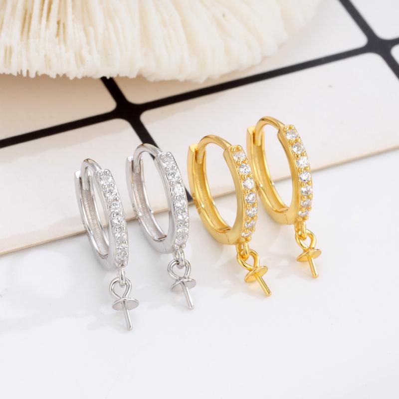 ピアス レディース S925 シルバー ジルコニア パール サークル イヤリング DIY アクセサリー パーツ