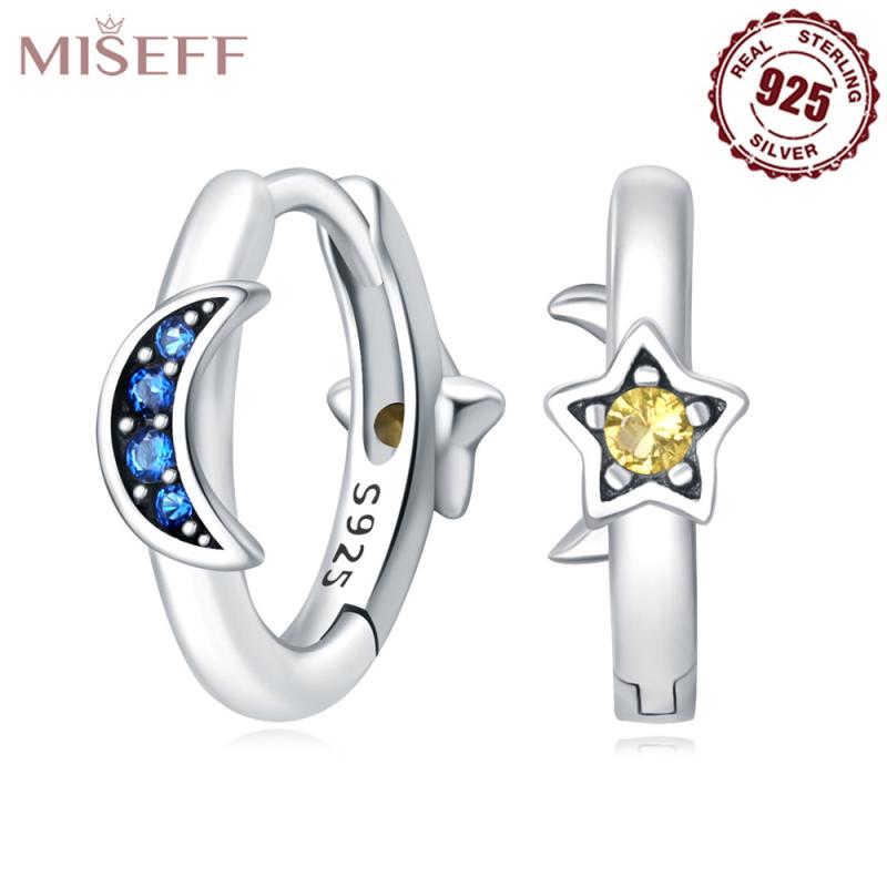 Star Sapphire - ピアス レディース S925 シルバー 星 月 イヤリング フープピアス 小さめ 豪華感 風 アクセサリー