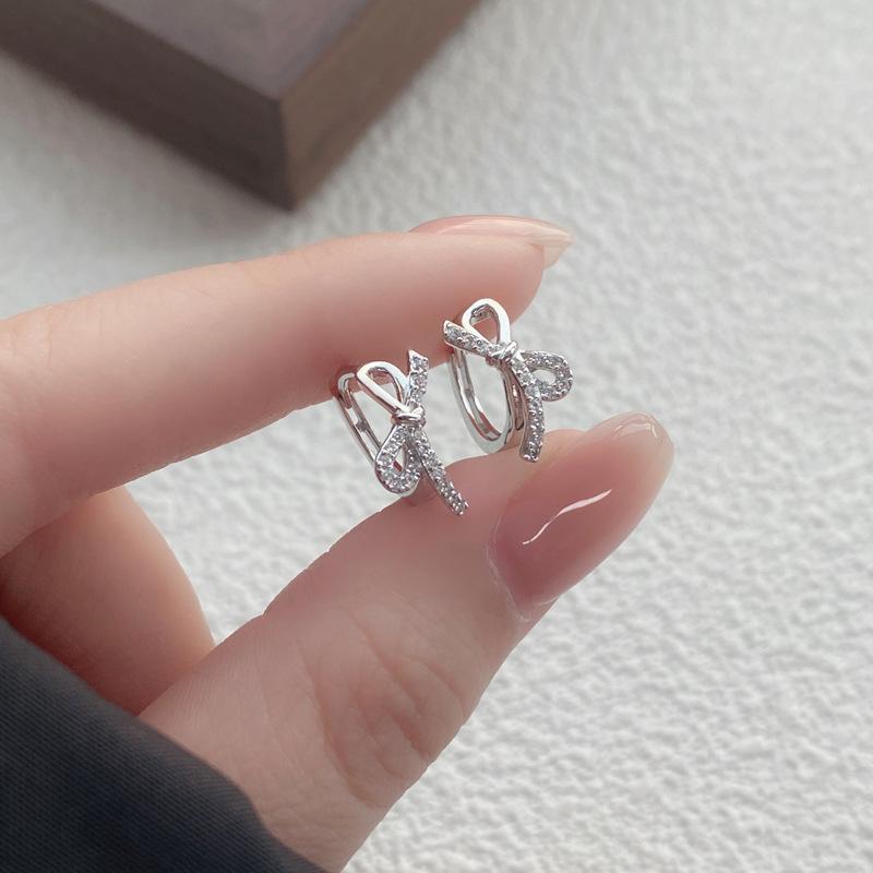 ピアス レディース シルバー925 蝶結び バタフライ ジルコニア 甜美 かわいい 小ぶり シンプル イヤリング イヤーカフ アクセサリー パーティー お呼ばれ