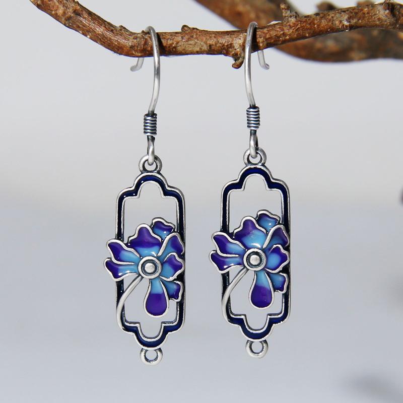 ピアス レディース エスニック調 シルバー925 DIY イヤリング パーツ 景泰藍 滴胶工芸 アレルギー対応 フックピアス アンティーク ヴィンテージ レトロ