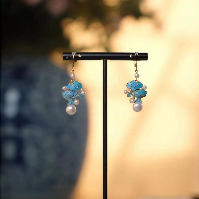 イヤリング レディース 女性用 祥雲 琺琅彩 パール レトロ チャイナドレス 漢服 和風 アクセサリー