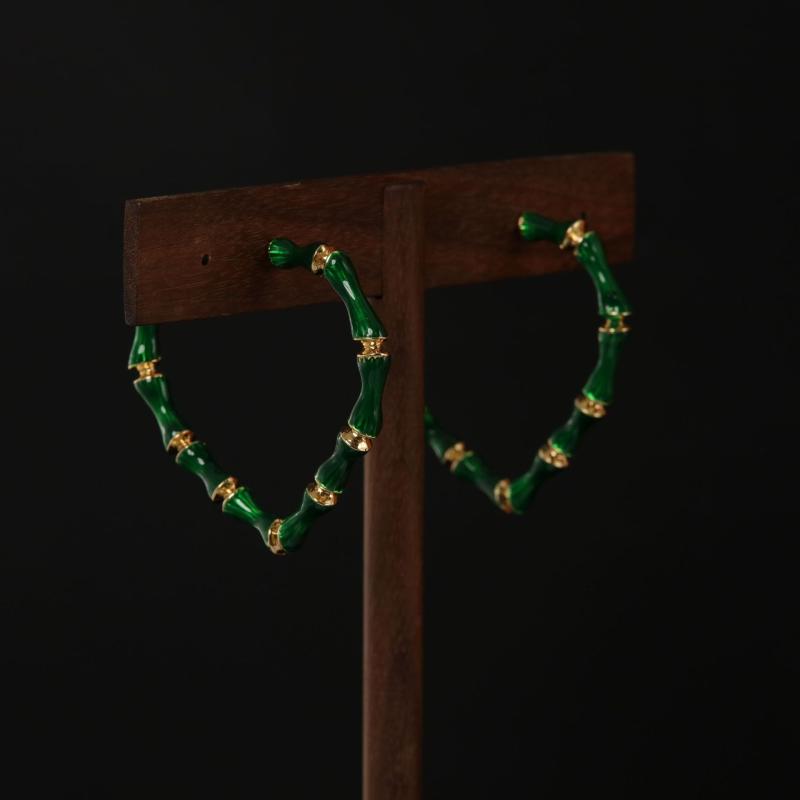 イヤリング レディース 新中式 竹モチーフ 心型 エナメル塗料 エレガント レトロ 竹韻 ゴールドカラー ..