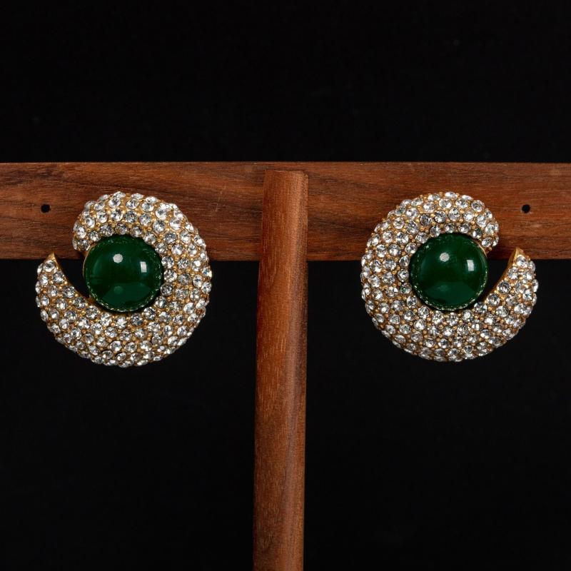 ピアス レディース 女性用 ジルコニア 緑 グリーン エメラルド 螺 貝殻 シェル ヴィンテージ風 ビンテージ風 レトロ アンティーク 大ぶり 大きめ 電気メッキ加工 高見え 高見えアクセサリー