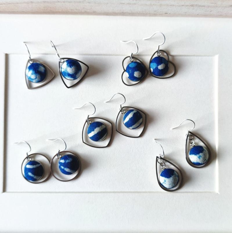 ピアス レディース s925シルバー 手作り 草木染め 扎染 レトロ エスニック アート 藍染 造形 イヤリング