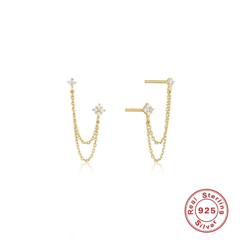 Body Earrings - ピアス レディース シルバー925 チェーン タッセル ジルコニア スタッドピアス イヤリング 揺れる ドロップピアス アメリカンピアス インスタ風 おしゃれ かわいい