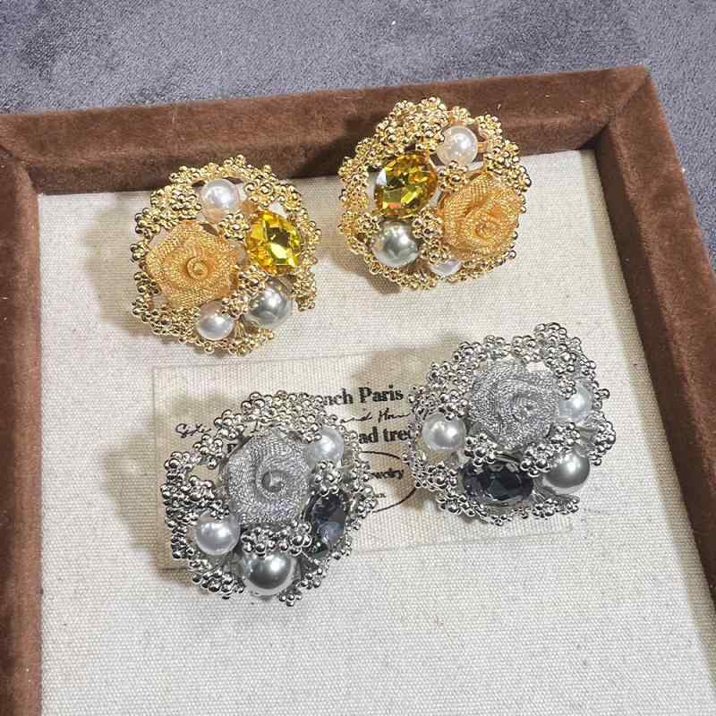 耳环 - イヤリング レディース レトロ ヴィンテージ風 パール ローズ 花 フラワーモチーフ 上品 高見え きれいめ かわいい おしゃれ 電気メッキ加工 ジュエリー アクセサリー