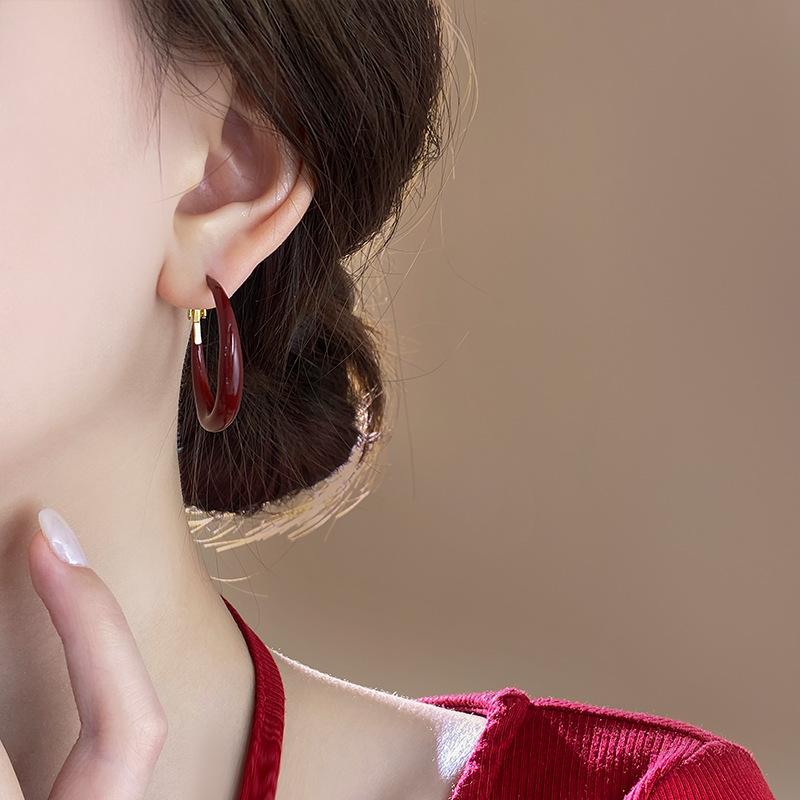 イヤリング レディース 赤 ドロップ レトロ スタイル エレガント 豪華感 多用途