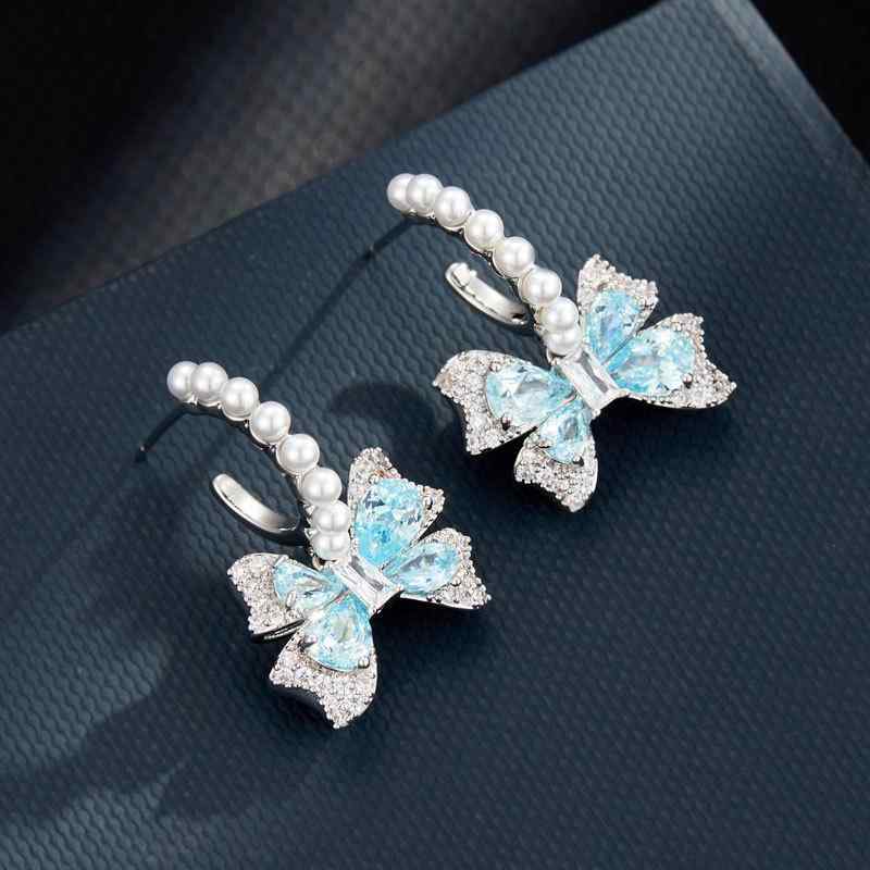 White Coral - ピアス レディース 蝶結び 海色 ジルコニア s925 シルバー925 銀針 揺れる 雫 ドロップ 上品 かわいい