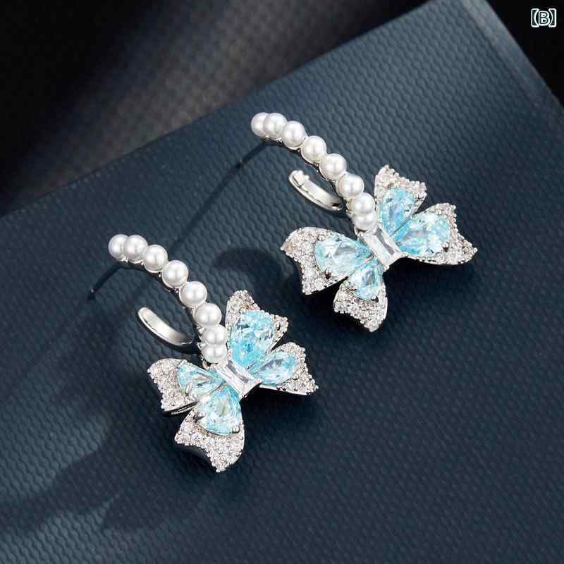 ピアス レディース 蝶結び 海色 ジルコニア s925 シルバー925 銀針 揺れる 雫 ドロップ 上品 かわいい