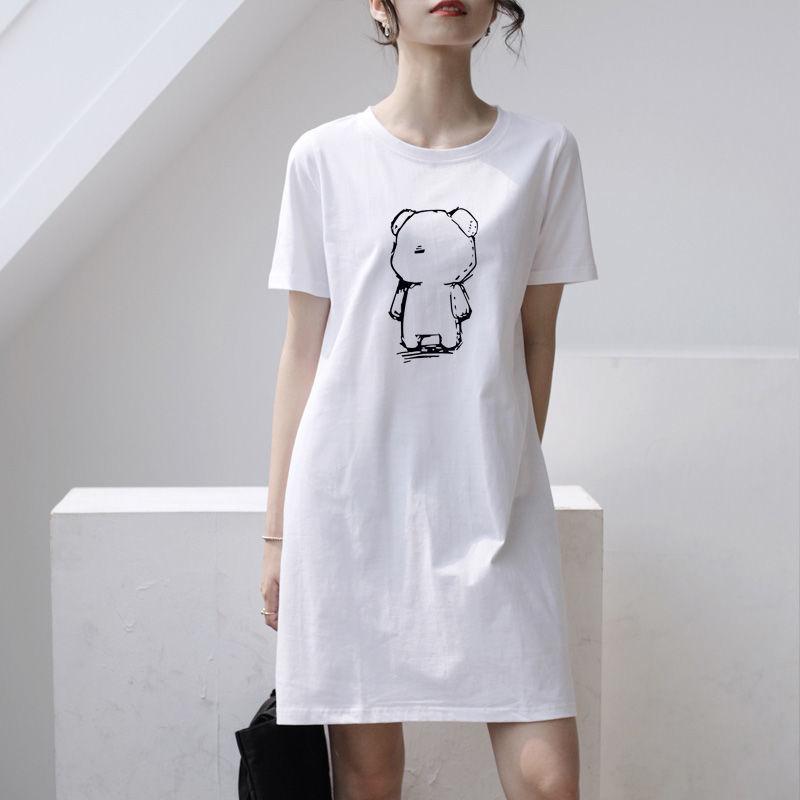 乐天商城 - Tシャツ レディース 半袖 綿 プリント 韓国 ゆったり トップス カットソー インナー チュニック 大きいサイズ 体型カバー 部屋着