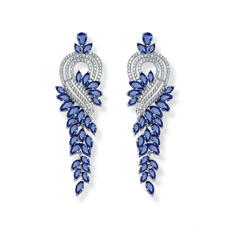 Cubic Zirconia - ピアス レディース 揺れる ロング リーフ型 タッセル 大ぶり エレガント 高見え ジルコニア イヤリング 大振り 揺れ感 パーティー お呼ばれ