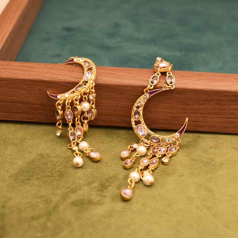SWAROVSKI - ピアス レディース ヴィンテージ 復古 夢幻的 パープル 月 ムーン タッセル 透かし 鏤空 ジルコニア イヤリング