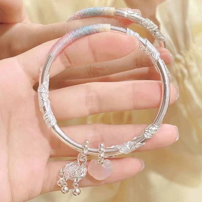 ブレスレット レディース シルバーメッキ 平安ロック 銀腕輪 クローズド 小さい 豪華感 ガールフレンド ギフト ジュエリー