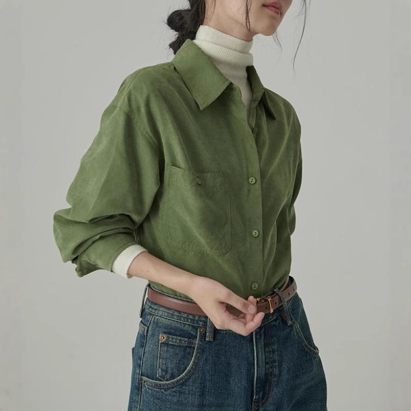 シャツ レディース 再生繊維 柔らかい ベルベット風 ブラウス トップス ドーパミンカラー 配色 春秋 普段使い かわいい