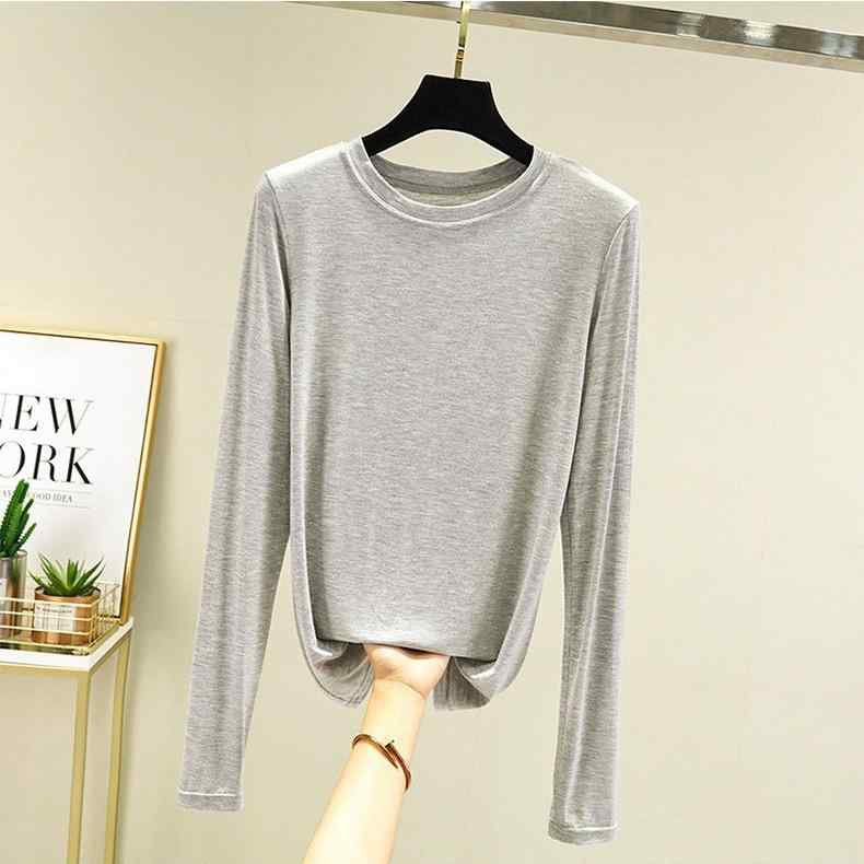 乐天商城 - Tシャツ レディース 春秋 ラウンドネック 再生繊維 ゆったり 長袖 大きいサイズ 体型カバー 韓国 薄手 インナー トップス カットソー 普段使い