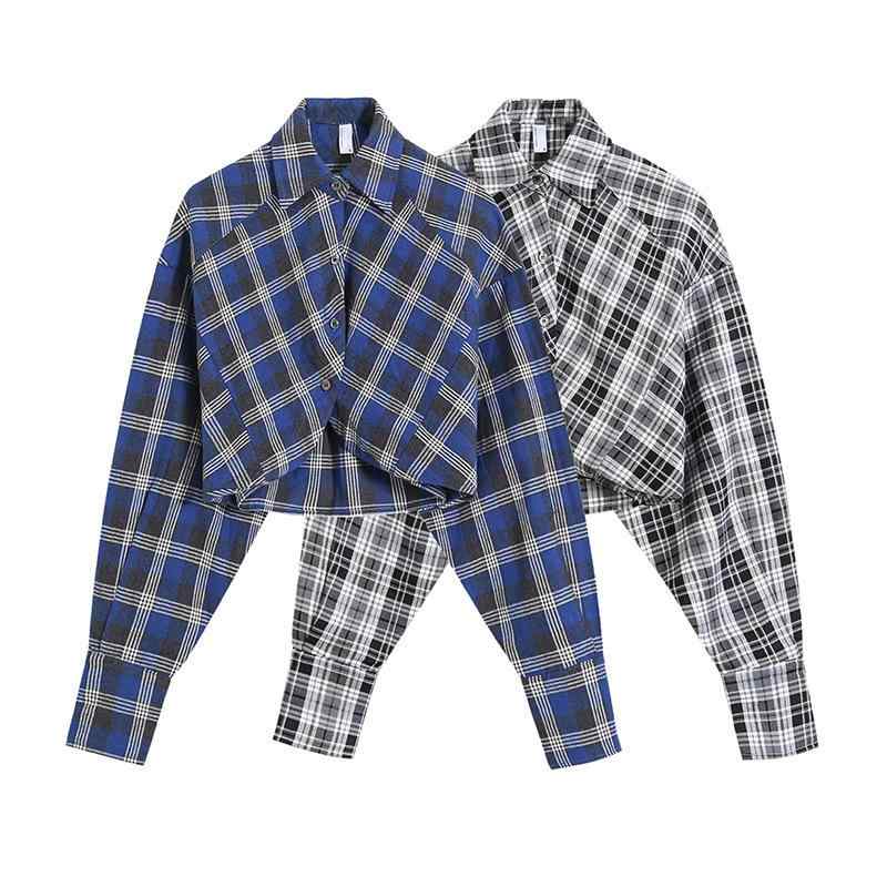 シャツ レディース チェック柄 レトロ トップス スリム ショート丈 春秋 カジュアルスタイル 羽織り