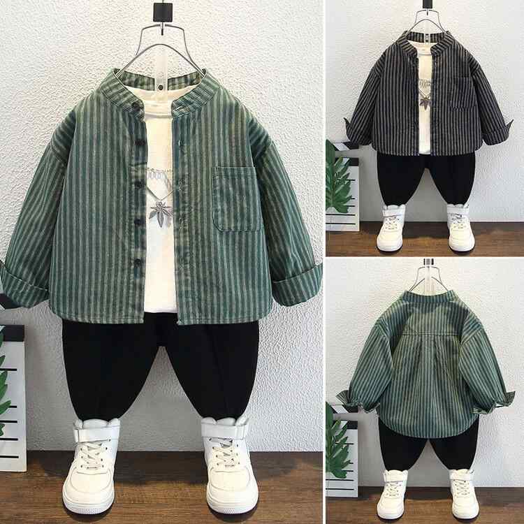 シャツ キッズ 男の子 ストライプ柄 立襟 普段使い かっこいい カジュアル トップス 子供服 おしゃれ着