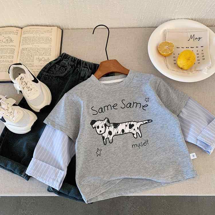 Tシャツ キッズ 子供 長袖 春物 シャツ袖 フェイクレイヤード トップス 男の子 カートゥーン かわいい