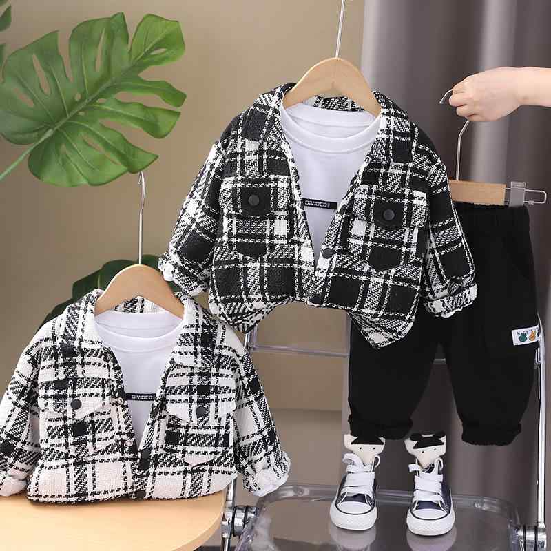 Rakuten - シャツ キッズ 男の子 秋物 長袖 セットアップ 子供服 春秋 カジュアル チェック柄 3点セット おしゃれ