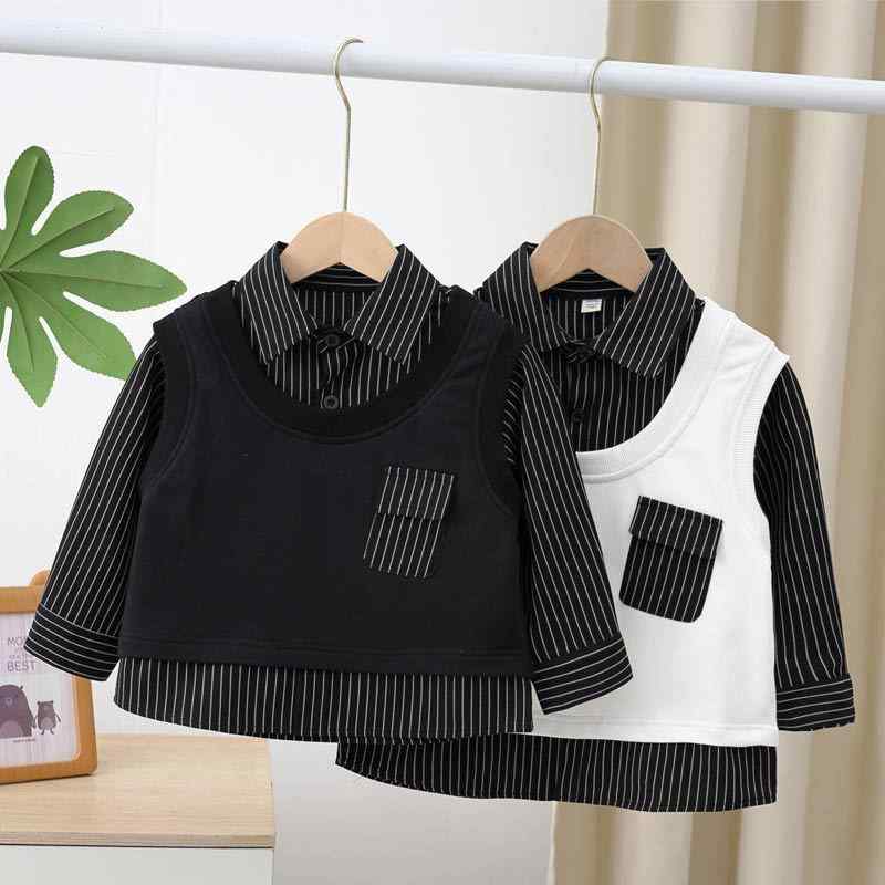 シャツ キッズ 男の子 ストライプ 子供服 ベスト付き 普段着 フォーマル 春秋