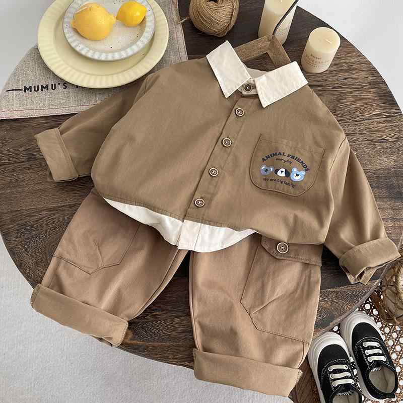 Top & Bottom Sets - セットアップ キッズ 子供服 長袖 シャツ パンツ 上下セット 切り替え プリント かわいい おしゃれ 男の子 ベビー 幼児 カジュアル