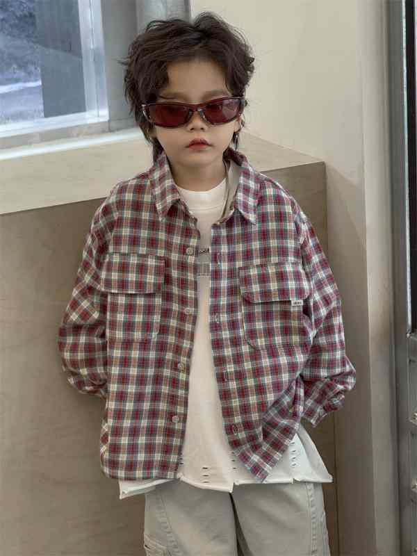 シャツ キッズ 子供 長袖 格子柄 トップス カジュアル ゆったり 春秋 男の子 普段着 アウター