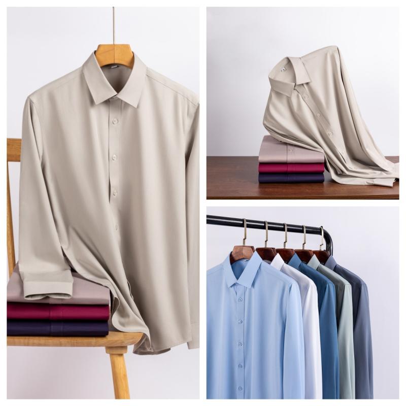 シャツ メンズ 男性用 竹繊維 長袖 白シャツ ブルーストライプ 大きいサイズ ストレッチ 伸縮性 フォーマル オフィス ビジネス 通勤用 普段使い