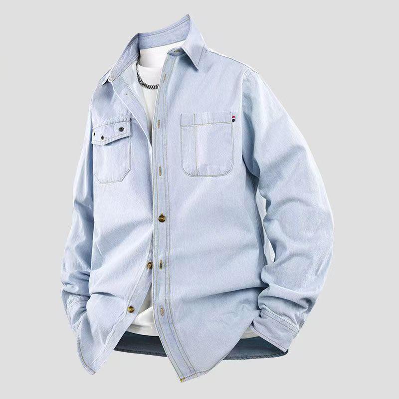 シャツ メンズ 男性用 デニムシャツ 長袖 コットン 綿 港風 カジュアルシャツ 全綿 襯衣 アウター ゆったり 韓国