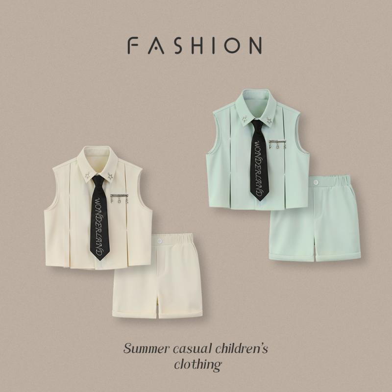 シャツ キッズ 男の子 夏服 子供用 ノースリーブ シャツ パンツ 上下セット 2点セット 普段着 部屋着 花柄 フォーマル 結婚式 発表会