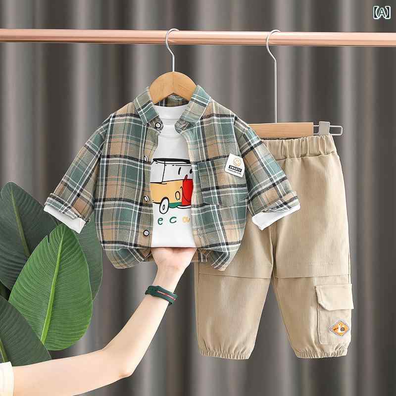 シャツ キッズ 男の子 長袖 カジュアル 3点セット 子供服 秋服 韓国 ボーイズ トップス パンツ