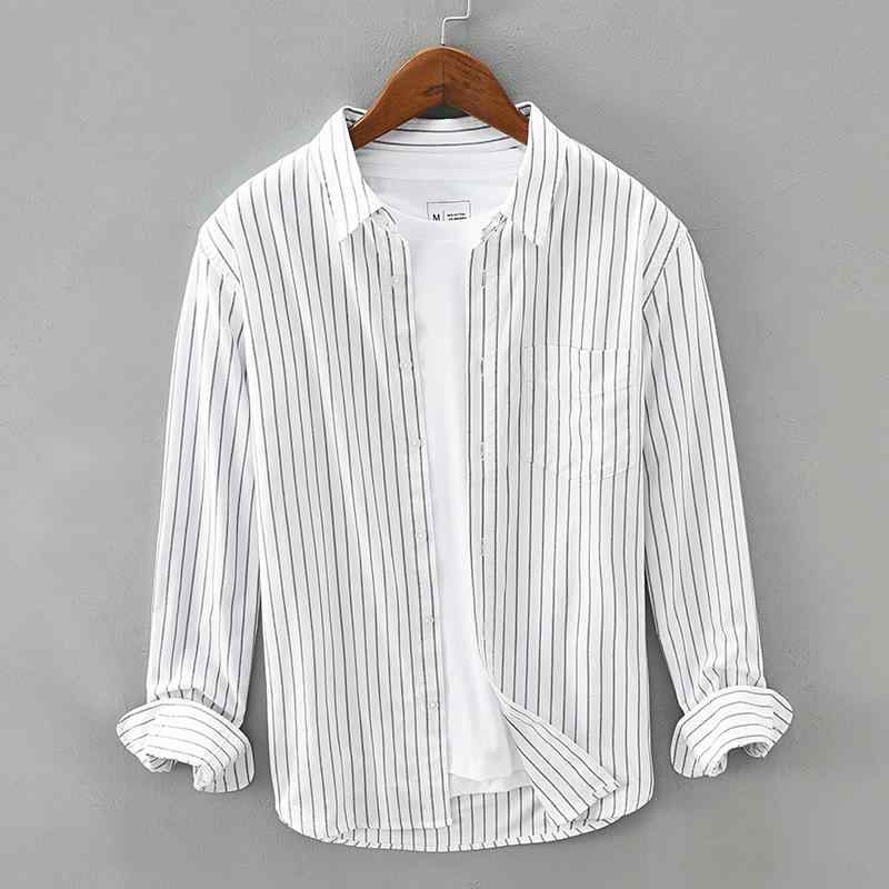 シャツ メンズ 男性用 トップス ストライプ オックスフォード 長袖 コットン 綿 混紡 カジュアル ゆったり リラックス おしゃれ