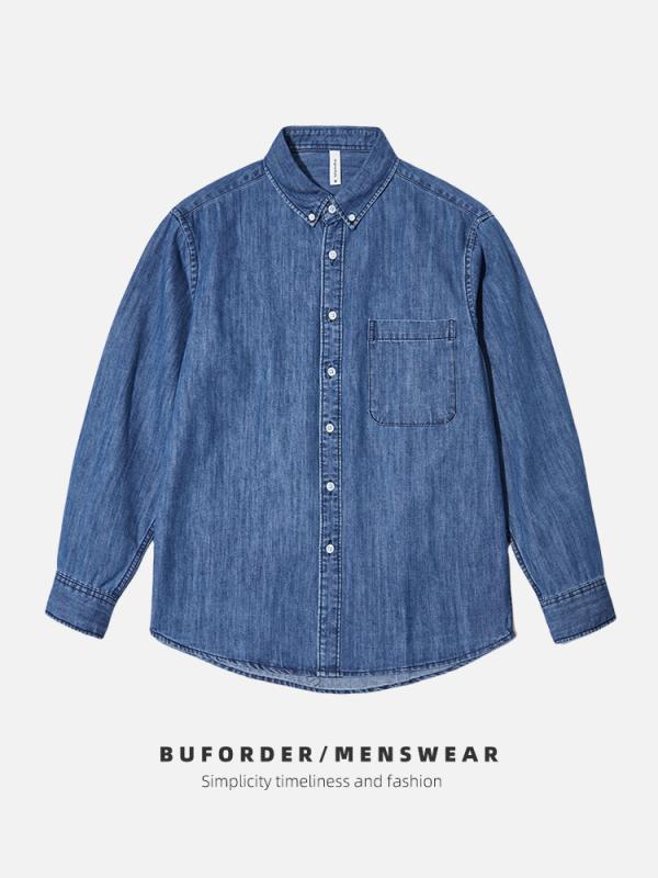乐天商城 - シャツ メンズ 男性用 デニム 長袖 ウォッシュ加工 レトロ 古着風 ルーズ トップス ジャケット アウター2