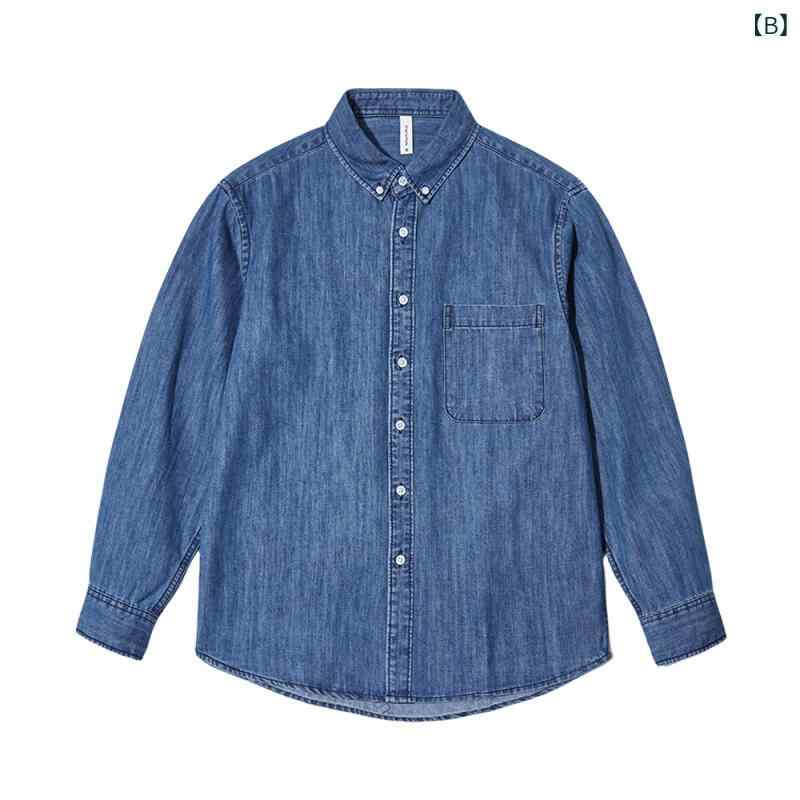 シャツ メンズ 男性用 デニム 長袖 ウォッシュ加工 レトロ 古着風 ルーズ トップス ジャケット アウター2