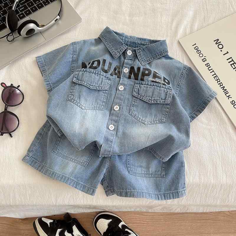 シャツ キッズ 男の子 子供服 半袖 デニム セットアップ 薄手 春夏