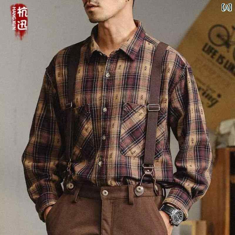 Other - シャツ メンズ 男性用 長袖シャツ クラシック レトロ チェック柄 トップス カジュアルシャツ 羽織り 秋冬