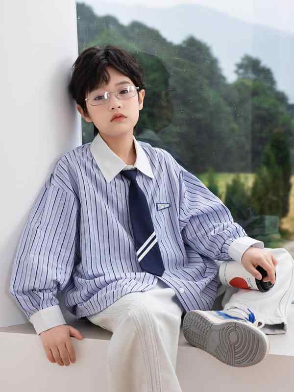 シャツ キッズ 男の子 長袖シャツ ストライプ柄 春物 子供服 トップス 襟付き フォーマル カジュアル・対象性別: 男の子・対象年齢: 中・高学年(8歳以上.140cm以上)・スタイル: カジュアル・ネックライン: シャツカラー・生地加工: 柔らかい・袖丈: 長袖・柄: ストライプ・要素: ストライプ・生地名: 綿混紡・主な生地の組成: 綿・主な生地の組成含有量: 綿65%.ポリエステル繊維35%・レベル: B・カラー: ブルー/ホワイトストライプ（ネクタイ付き）・適切な高さ: 120cm, 130cm, 140cm, 150cm, 160cm, 170cm・商品カテゴリ: 子供用シャツ