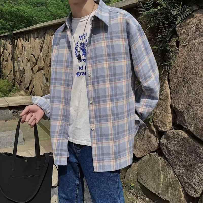 Other - シャツ メンズ 男性用 トップス 長袖 チェック柄 韓国 かっこいい 羽織り ライトアウター カジュアル 日系