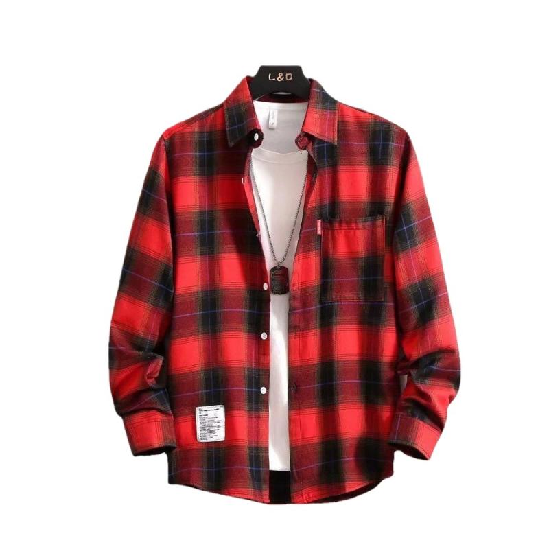 シャツ メンズ 男性用 格子柄 長袖 トップス 春秋 学生 ゆったり 羽織り 韓国