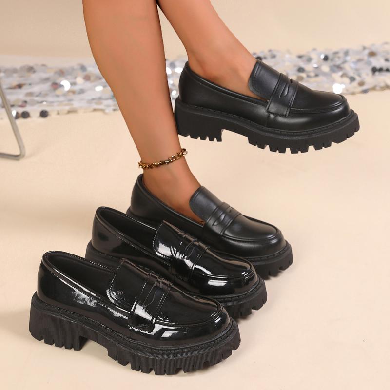 ローファー レディース 春物 厚底 ラウンドトゥ 太ヒール コンフォート スリッポン 普段使い 通勤 かわいい 歩きやすい フェイクレザー