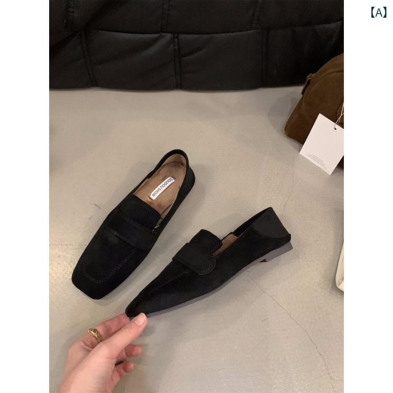 ローファー レディースシューズ 秋冬 婦人靴 フラット ぺたんこ靴 スエード調 ブラック ローヒール 疲..