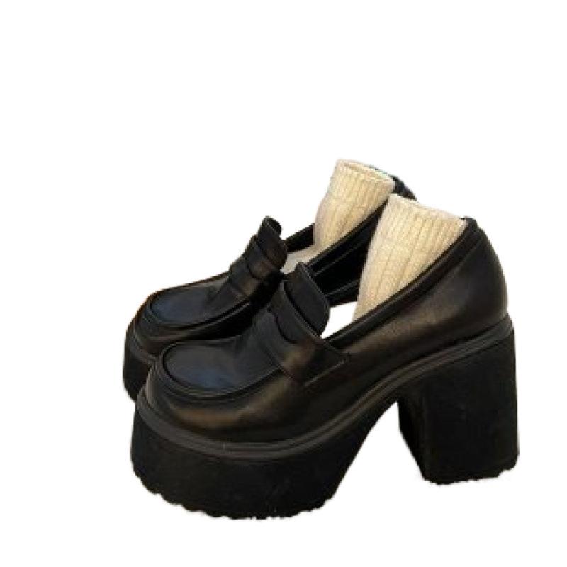 靴 レディース マリージェーン 厚底 ローファー シューズ レザー イングランド風 スタイル ヒール 高め 身長アップ 美脚 JK 制服