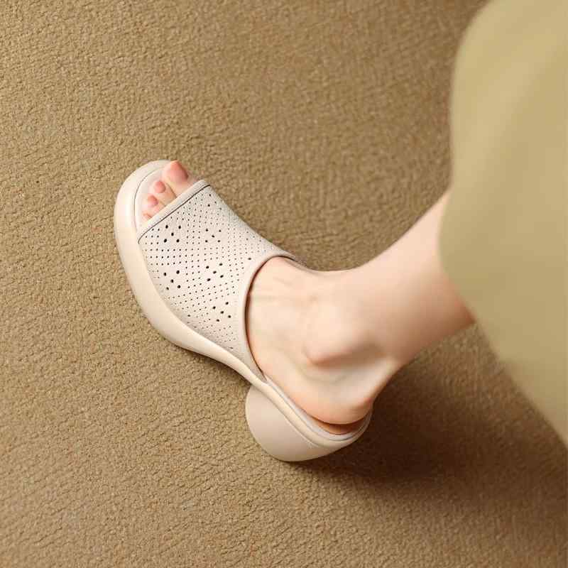 サンダル レディース 女性用 夏 軟皮 軟底 厚底 太ヒール 防水 外履き スリッパ 普段使い かわいい おしゃれ