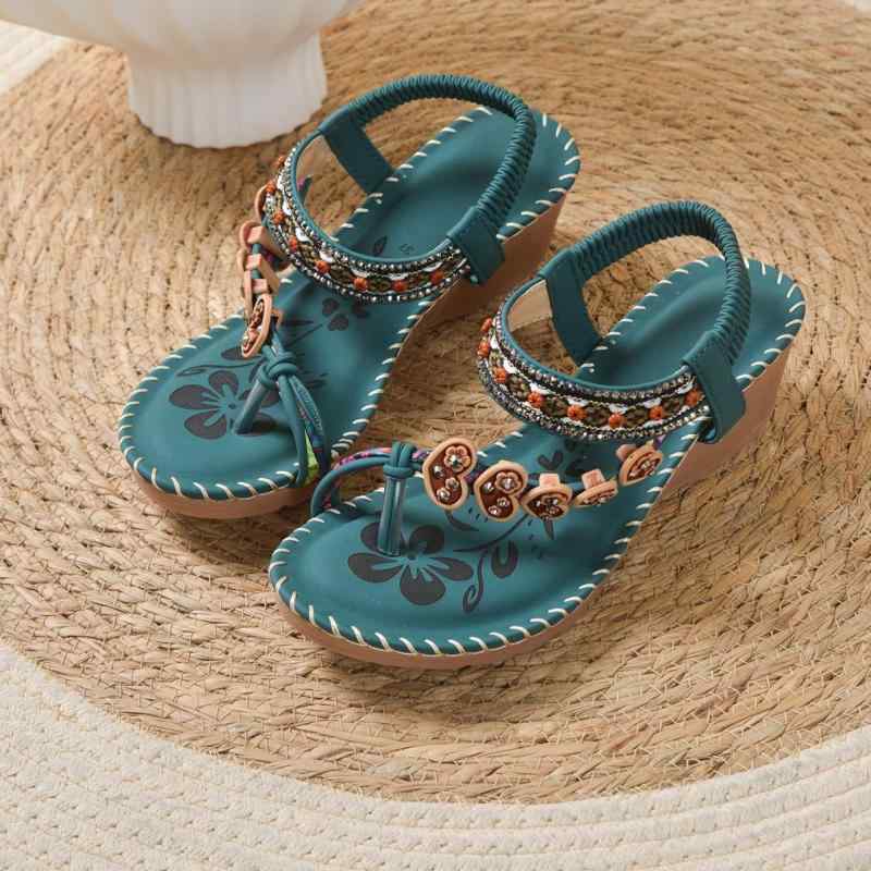 サンダル レディース ブルーグリーン 厚底 ウェッジソール カラフル ビーズ ハート 編み込み ボヘミアン 普段使い かわいい2