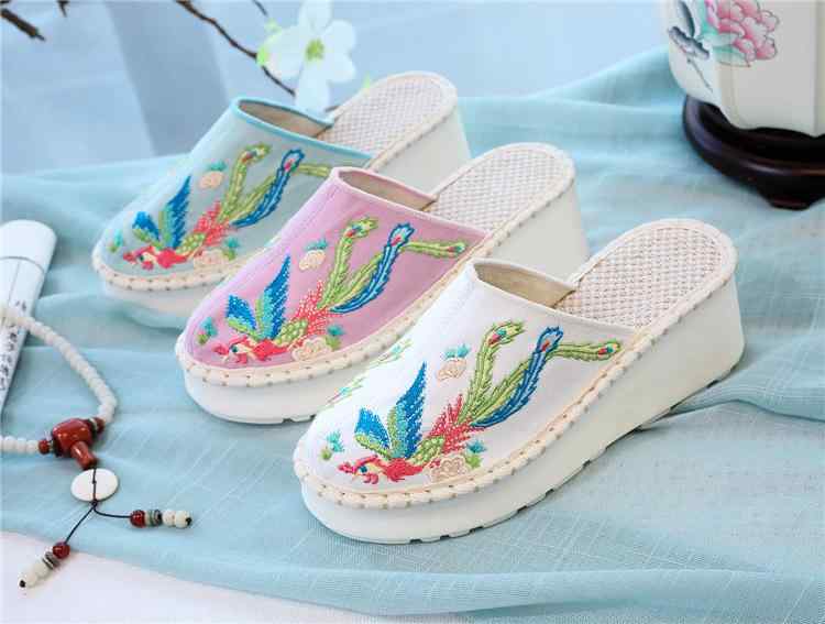 サンダル レディース 春夏 半円形 厚底 TPU 軟底 刺繡 亜麻 スリッパ 民族風 コン...