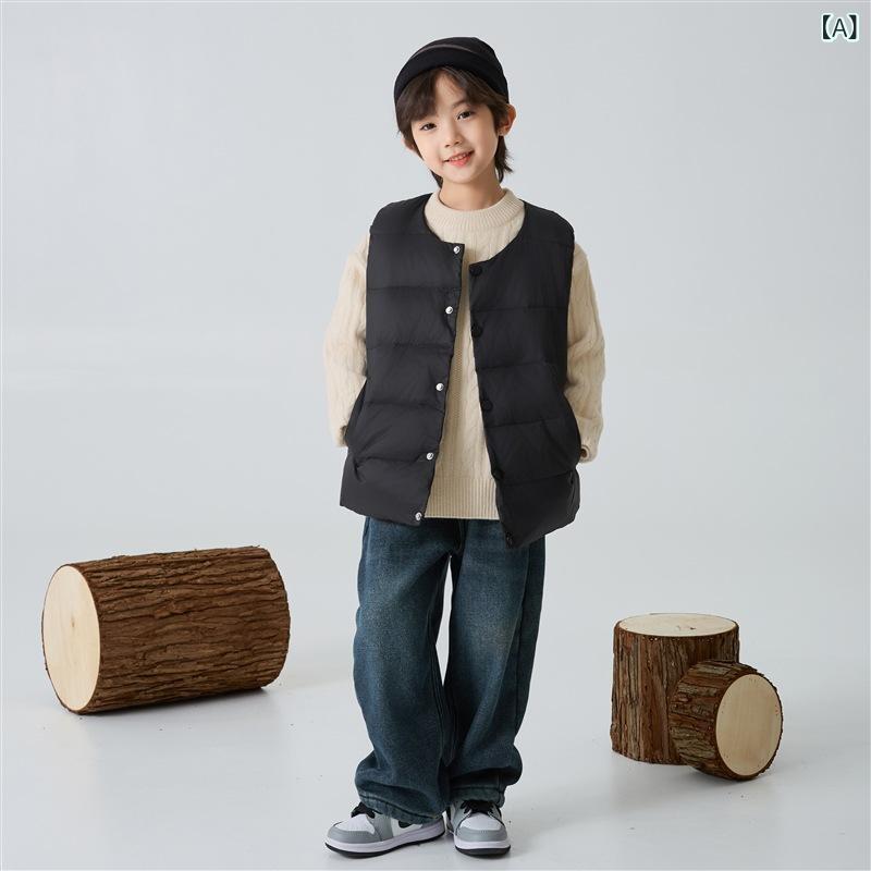 ダウンベスト キッズ 子供服 男の子 女の子 アウター 防寒 暖か 白ダウン フェザー ノースリーブ トップス 普段使い