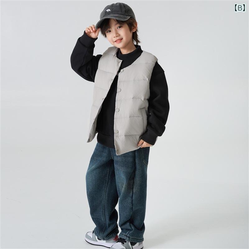 ソファポテトのダウンベスト キッズ 子供服 男の子 女の子 アウター 防寒 暖か 白ダウン フェザー ノースリーブ トップス 普段使い｜アングル2