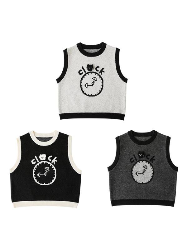 ニット キッズ 男の子 時計柄 かわいい カジュアル 普段使い 防寒 チョッキ セーター トップス 秋冬 子供 幼児